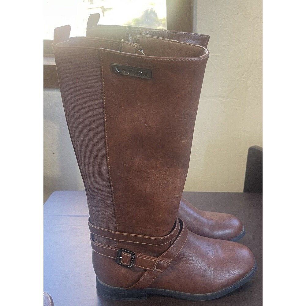 Nautica EVERES Youth Girls Tall Zip Boots Size 2 Cognac Brown New Cute